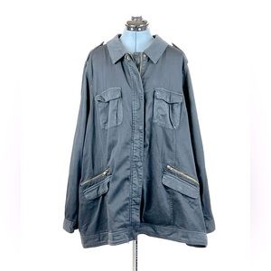 Torrid black denim military/utility jacket, beaded patches US 4X / Torrid 4 774